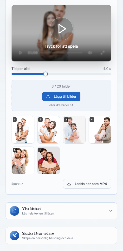 Nu kan du skapa ett personligt bildspel till din låt